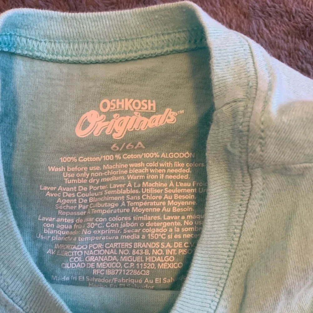 OshKosh B'gosh Green Teal Short Sleeve Tee with Dinosaur Triceratops